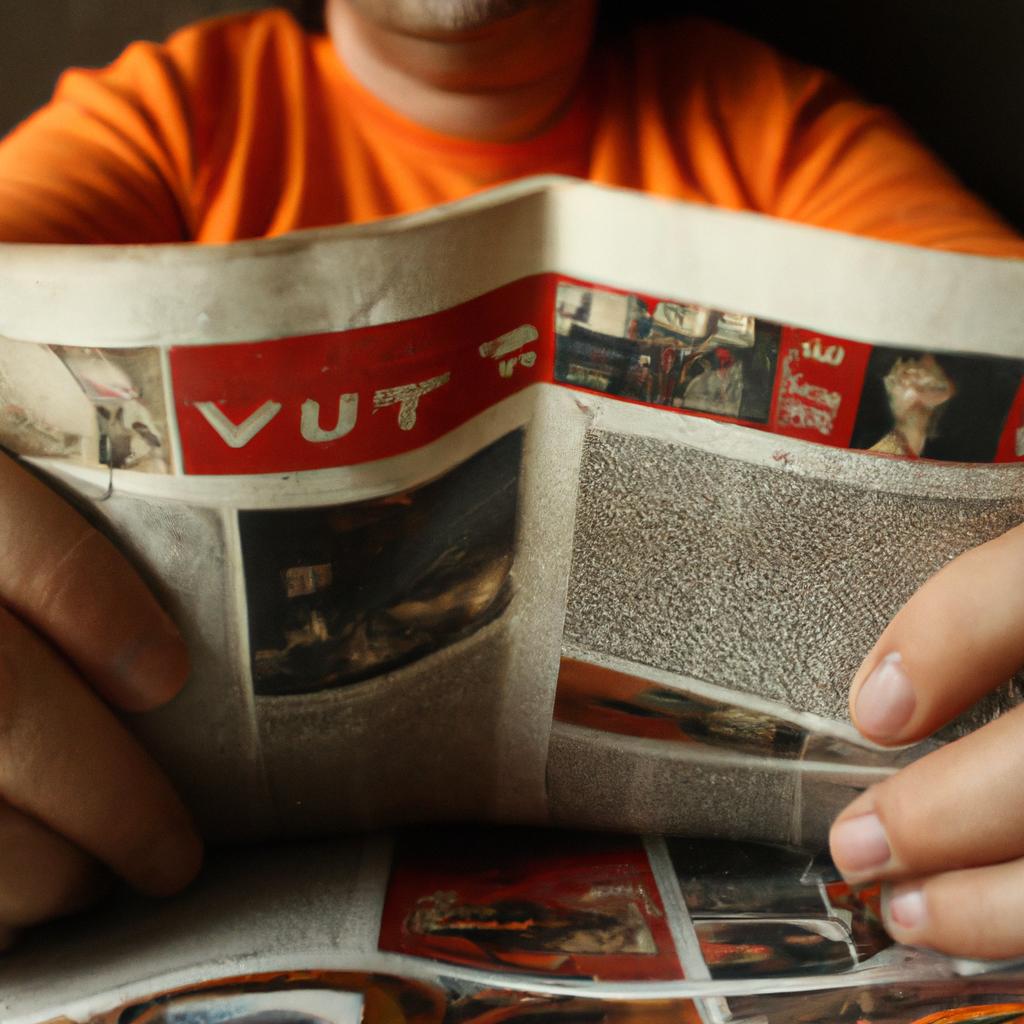Person reading old newspapers, studying